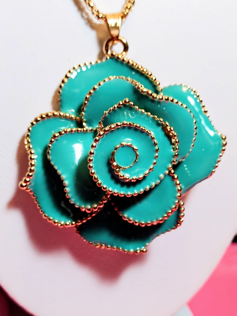 Betsey Johnson Turquoise Floral Pendant Necklace with Gold Accents
